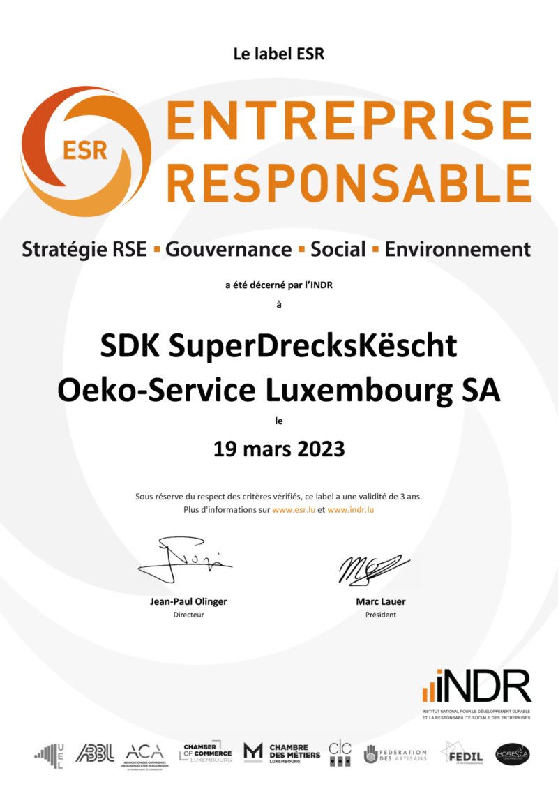 Certificat du label ESR